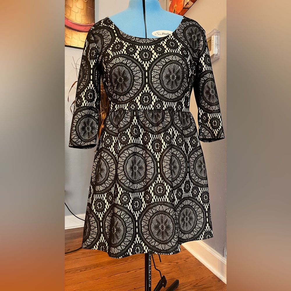 NWT Small Accidentally In Love Black Lace 3/4 sleeve Dress